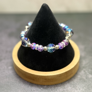 Purple w/Blue & Silver Bead Bracelet