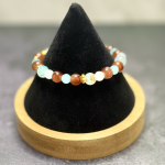 Brown w/Light Blue, White & Gold Bead Bracelet