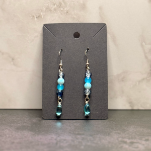 Blue Bead Earrings w/Blue Teardrop