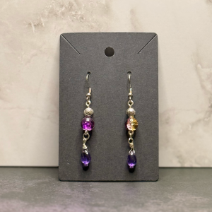Purple/Gold Bead Earrings w/Purple Teardrop