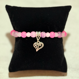 Pink Bead w/Silver Charm Bracelet