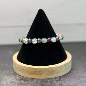 Rainbow Hematite & Clear Bead Bracelet
