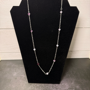 24.5" Silver chain with white/purple beads