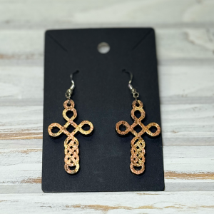 Cross earrings with gold & rose gold leaf (wood)