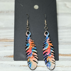 Painted Feather wood earrings