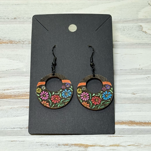 Round floral wood earrings