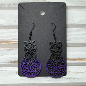 Black & Purple cat earrings (wood)