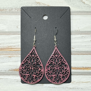 Pink floral cutout earrings (wood)