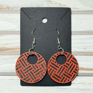 Reddish Orange round earrings (wood)