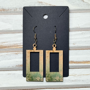 taupe & Green square earrings (wood)