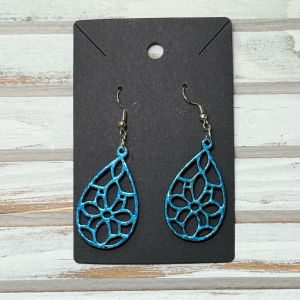 Blue foil teardrop earrings (wood)