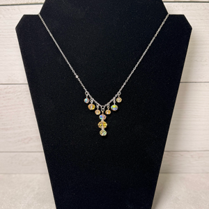 16" Silver champagne crystal glass beads on silver chain