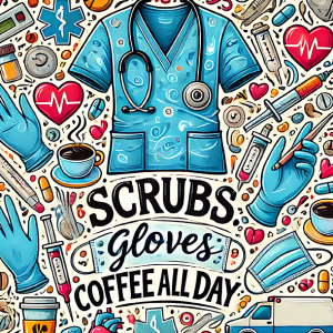 Scrubs gloves coffee all day