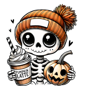 skeleton pumpkin latte