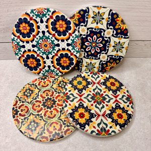 Mexican Tile Inspired Coasters 4x4" Round (Set of 4)