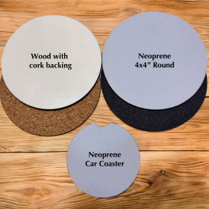 Neoprene or Wood Coasters 4x4" Round (Set of 4)